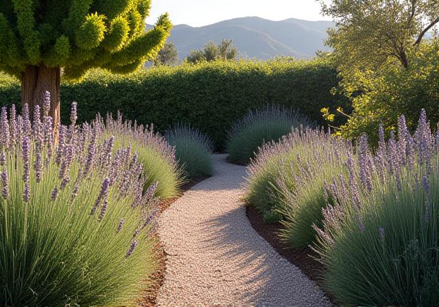 Un rigoglioso giardino mediterraneo progettato per il risparmio idrico